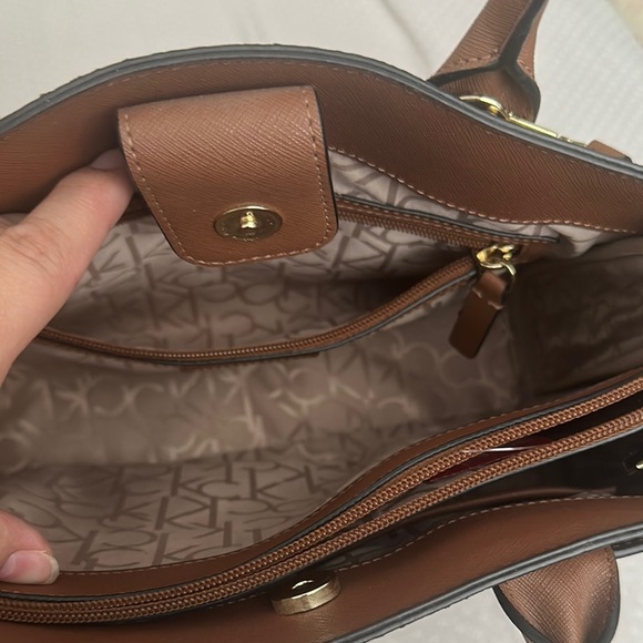 NWOT Calvin Klein Brown Satchel with Monogram Design - Picture 7 of 8